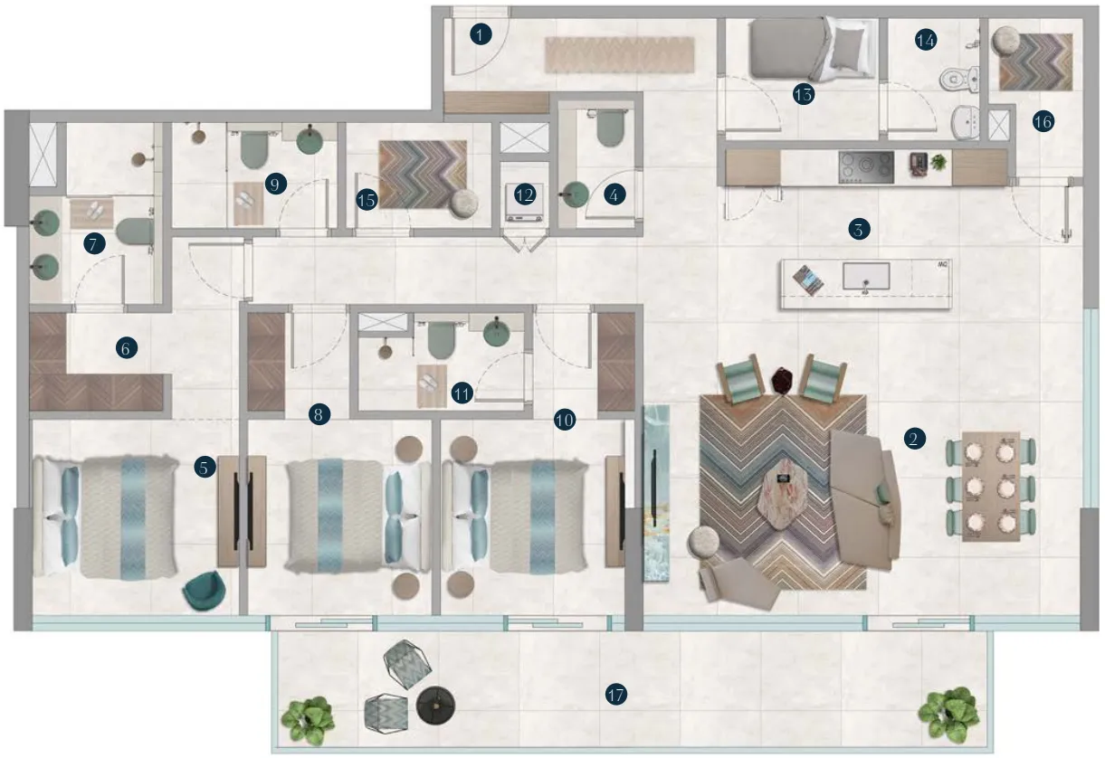 Octa Isle Interiors by Missoni 3 bed floor plan, 1,982 – 2,076 sqft