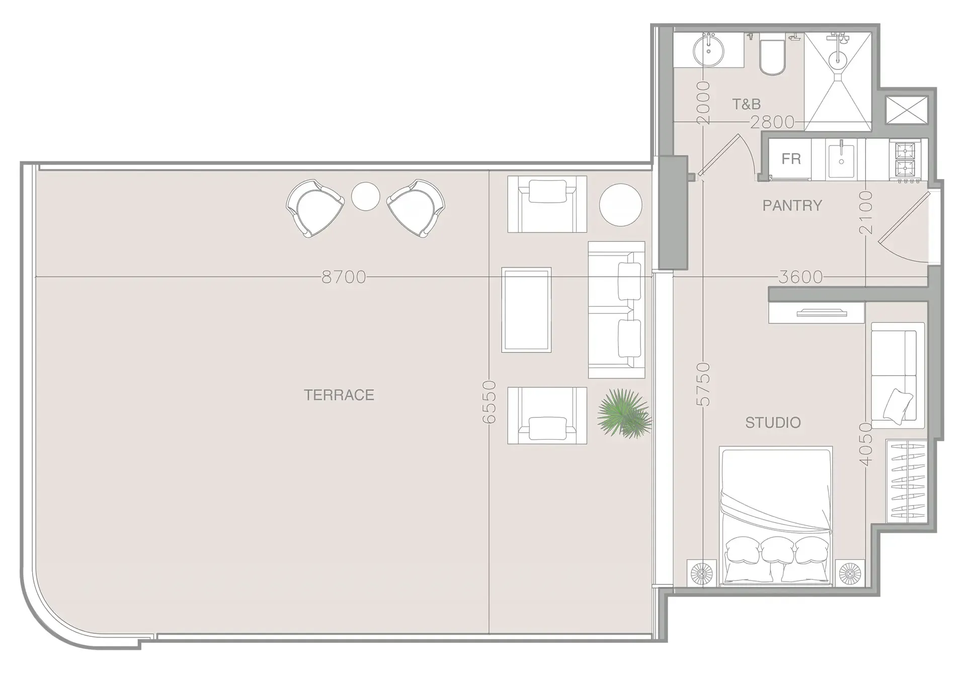 ELAR1S Axis Studio floor plan, 954 sqft