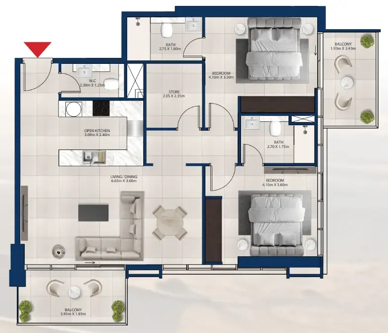 Al Vista 2 bed floor plan, 1,182 sqft