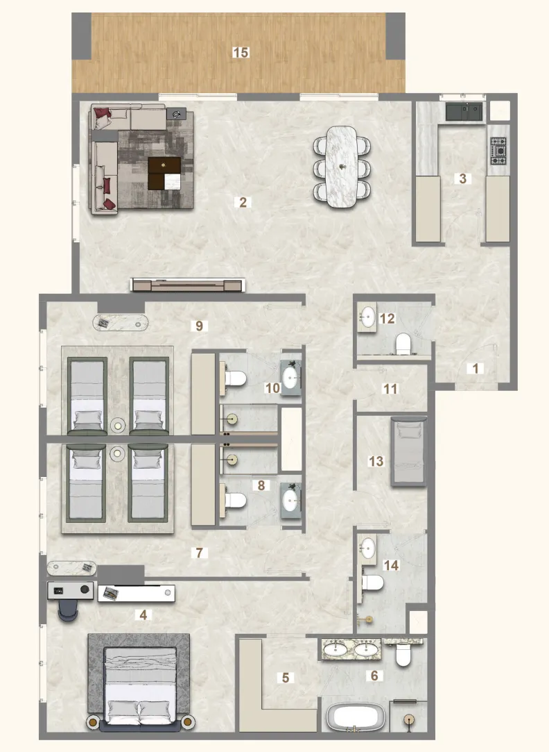 Avenue Residence 7 3 bed floor plan, 2,018 sqft