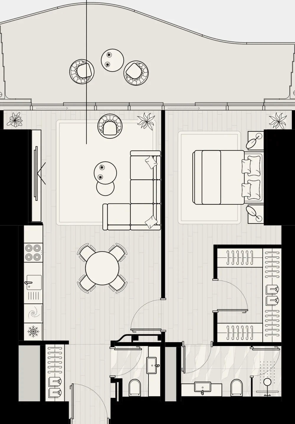 Iconic Tower 1 bed floor plan, 1,171 sqft