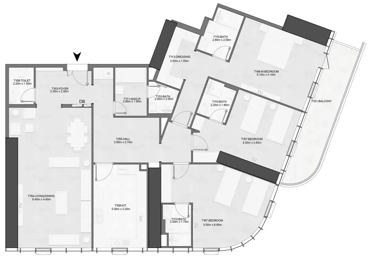 Joud Tower 3 bed floor plan, 2,494 sqft