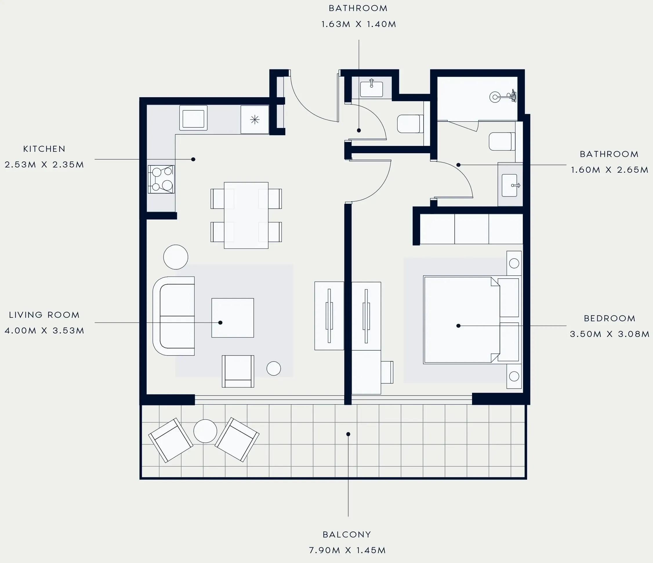 Azizi Venice 1 bed floor plan, 692 sqft