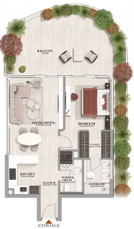 Gate Eleven by Amwaj Development 1 bed floor plan, 1,064 sqft