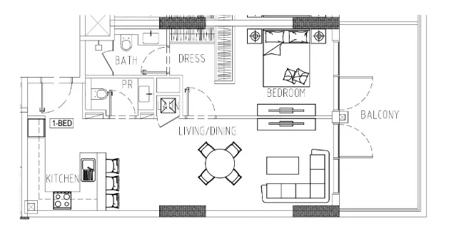 Damac Riverside Views 1 bed floor plan, 911 sqft