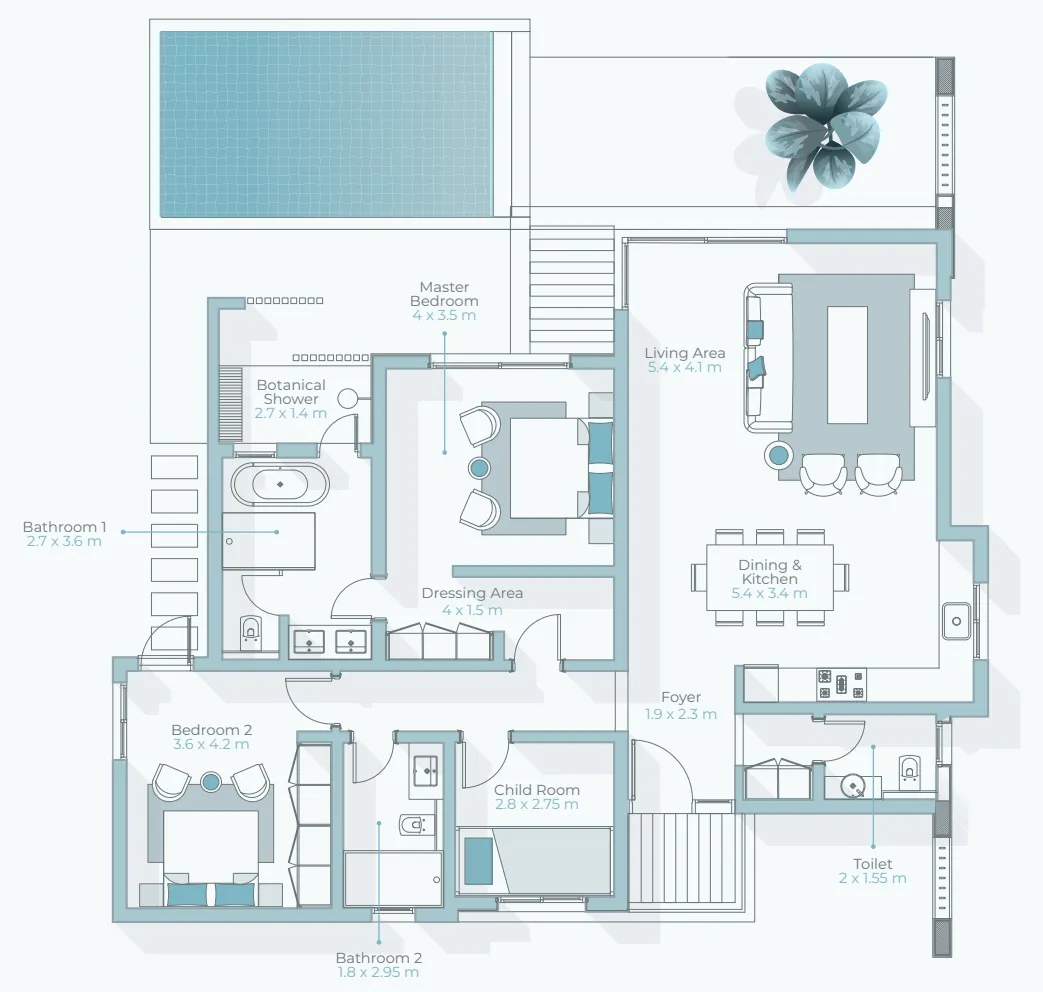 Hawana Salalah - Amazi 2 bed floor plan, 522 – 1,518 sqft