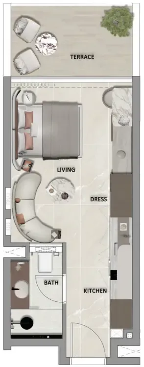 South Lofts Studio floor plan, 350 sqft