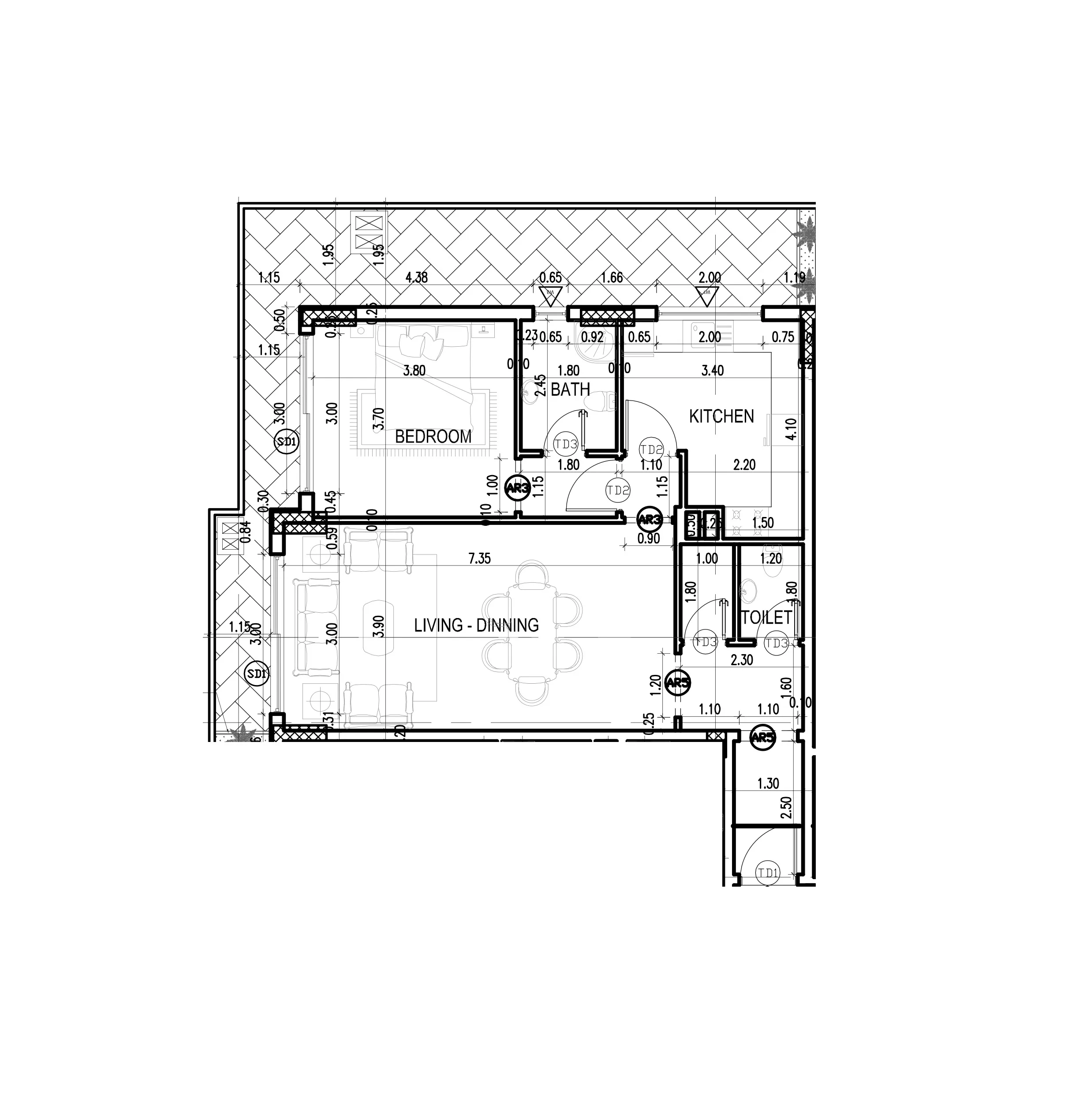 Dugasta Warsan (Jneibi) 1 bed floor plan, 1,187 sqft