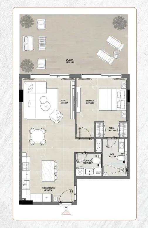 Amber by Enso 1 bed floor plan, 1,130 sqft