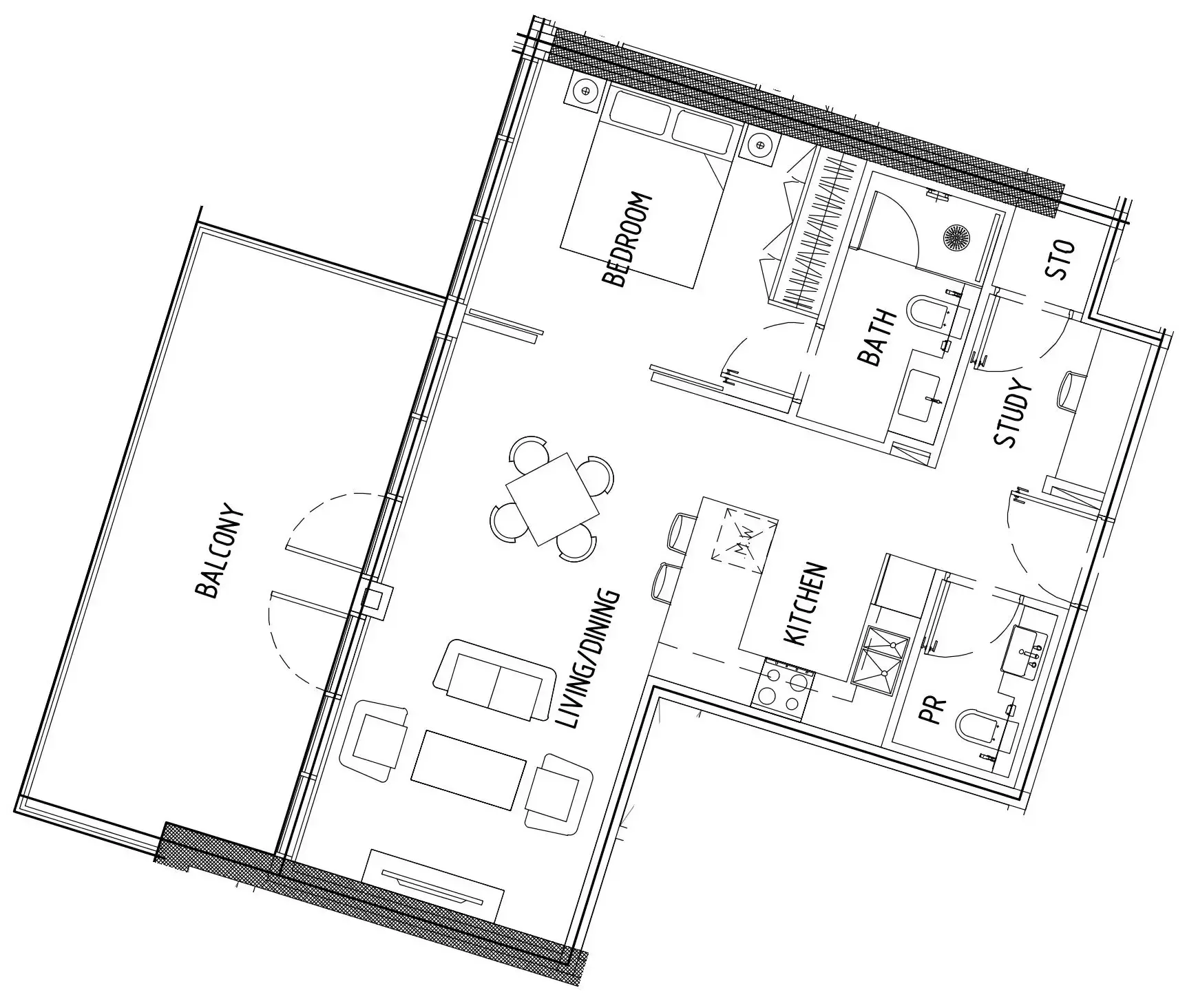 Damac District 1 bed floor plan, 910 sqft