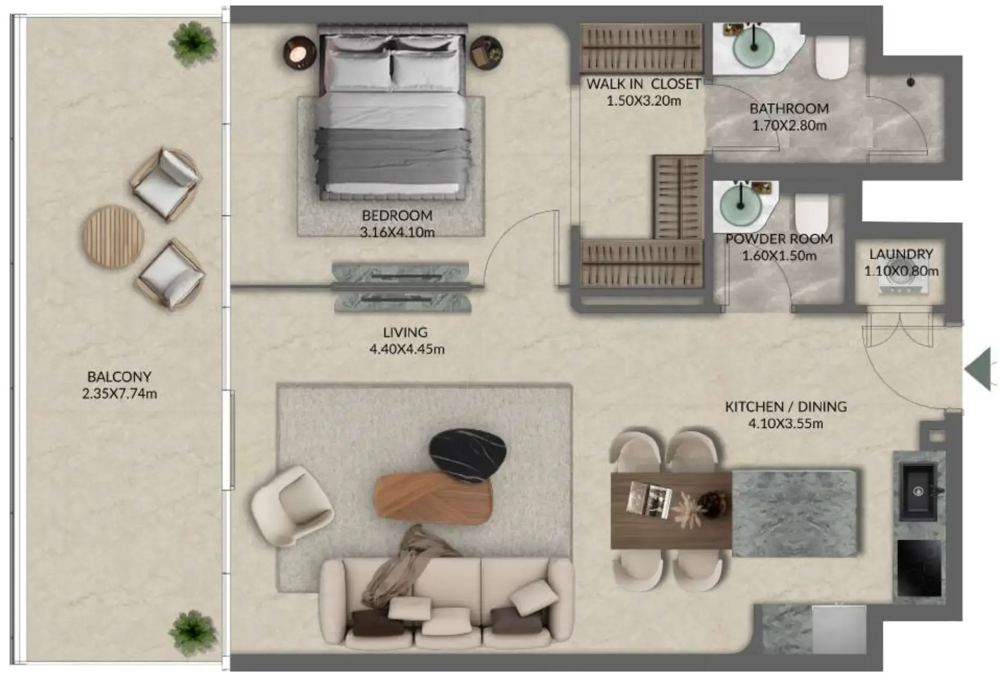 Palazzo Tissoli 1 bed floor plan, 941 sqft