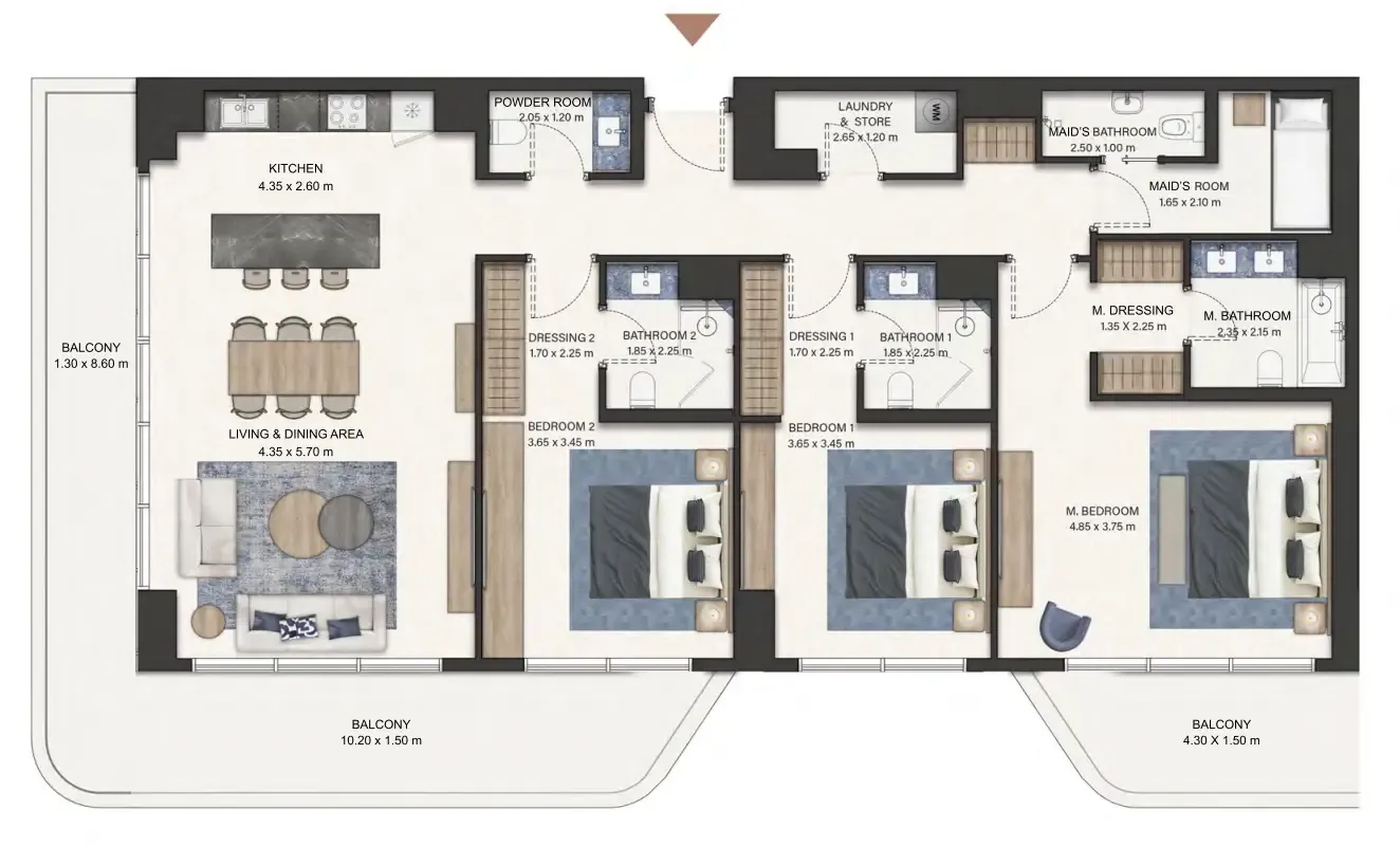 Seamont Autograph Collection Residences 3 bed floor plan, 2,322 sqft
