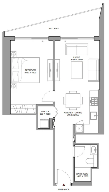 The Eden at Sobha Central 1 bed floor plan, 695 sqft