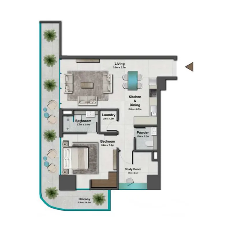 Sky Hills Residence 3 1 bed floor plan, 1,094 – 1,095 sqft