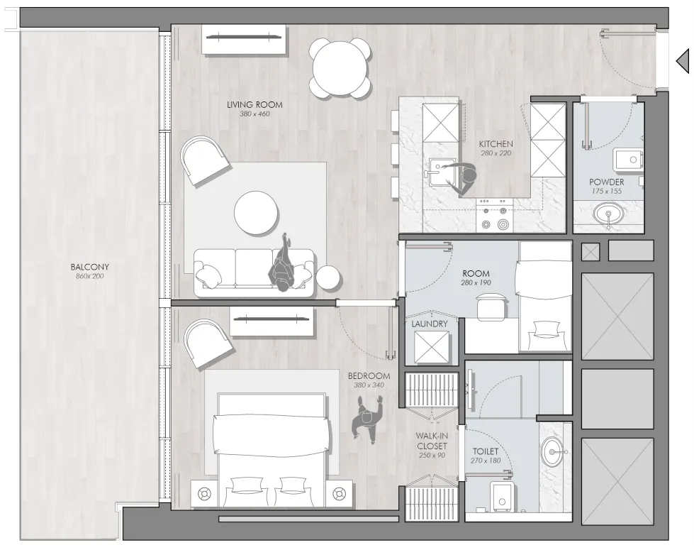 Avant Garde Residences 2 1 bed floor plan, 817 sqft