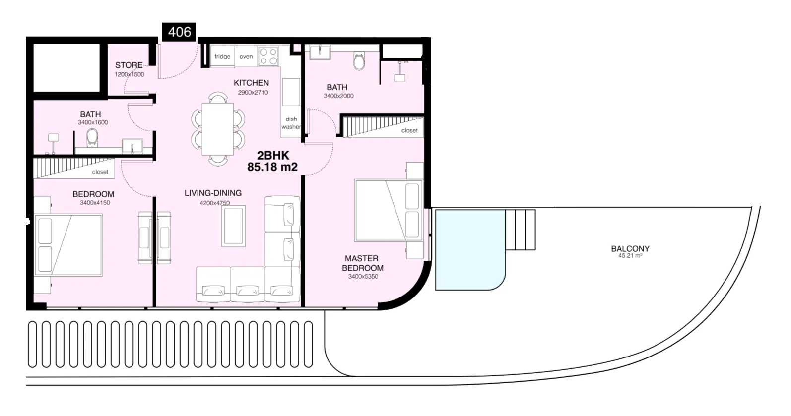 Villa Del Gavi 2 bed floor plan, 1,444 sqft