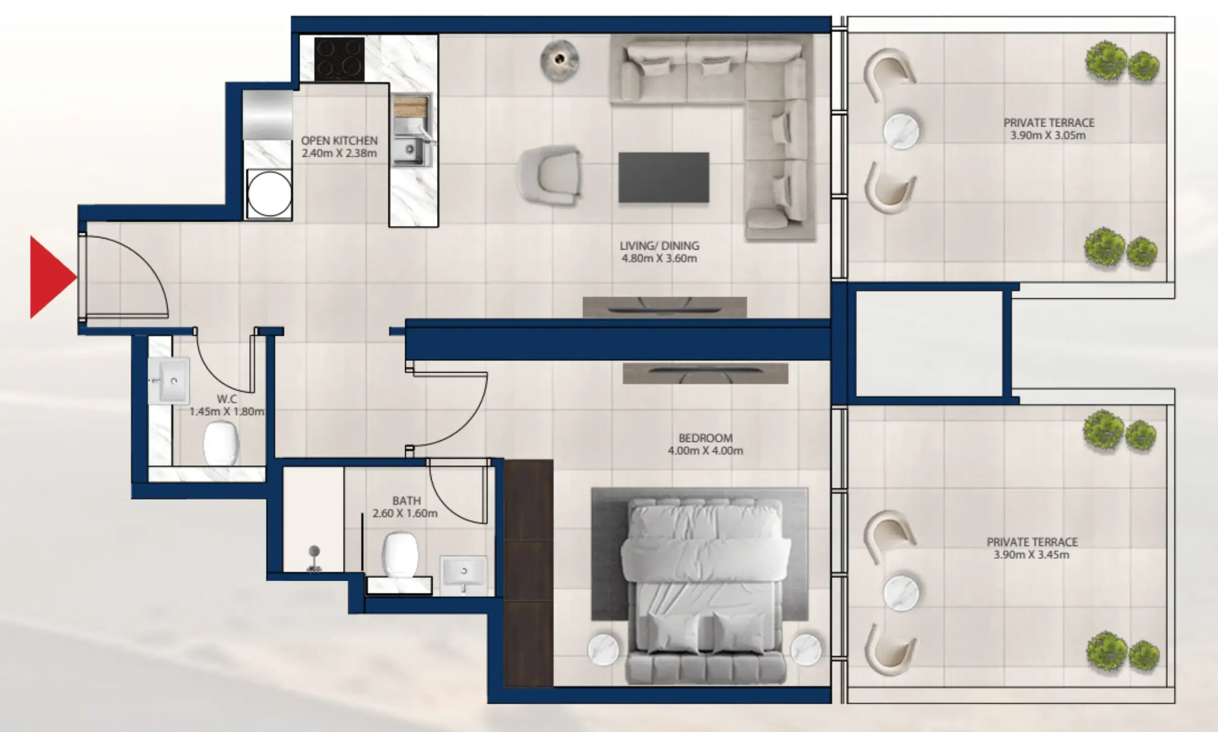 Al Vista 1 bed floor plan, 938 sqft