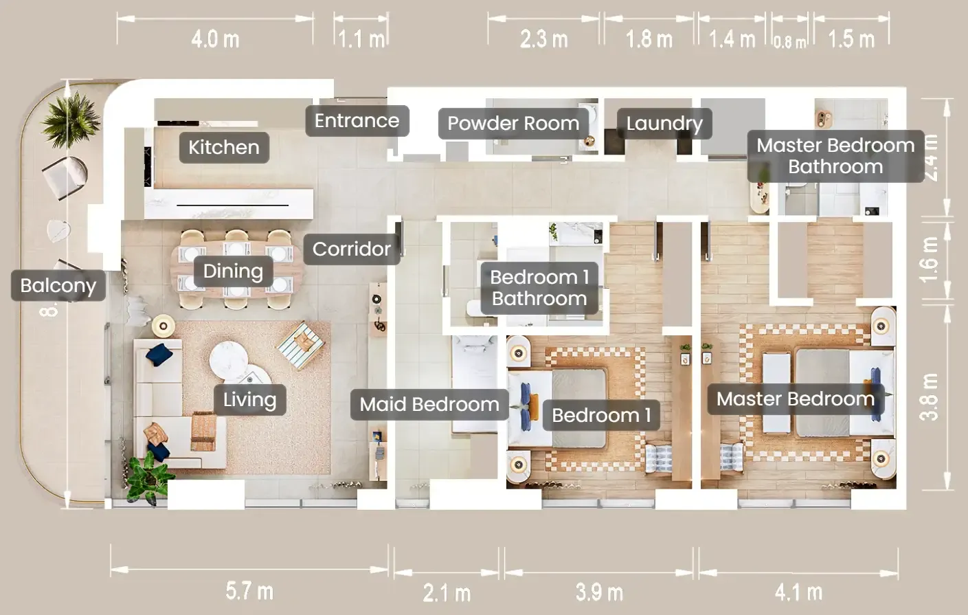 The Beach House Fahid 2 bed floor plan, 1,576 sqft