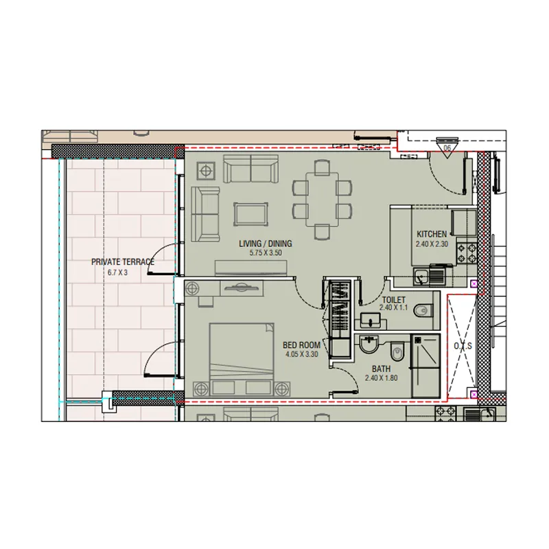 Al Waleed W.S 1 1 bed floor plan, 843 sqft
