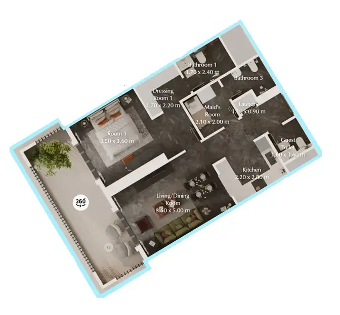 Bab Al Qasr Garden Residences 65 1 bed floor plan, 930 sqft