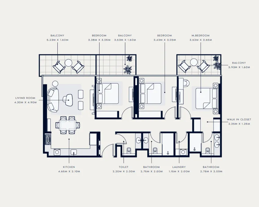 Azizi Venice 3 bed floor plan, 1,438 sqft