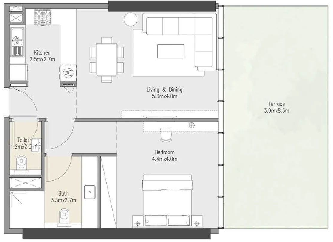 Zenith Residences 1 bed floor plan, 1,074 sqft