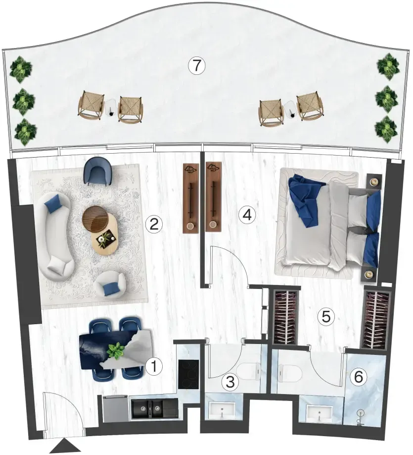 Radisson Blu Hotel & Residences 1 bed floor plan, 886 – 889 sqft