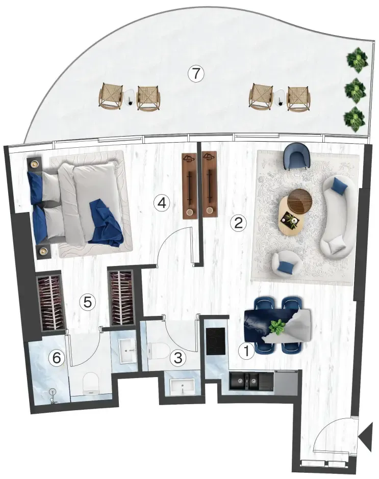 Radisson Blu Hotel & Residences 1 bed floor plan, 788 – 853 sqft