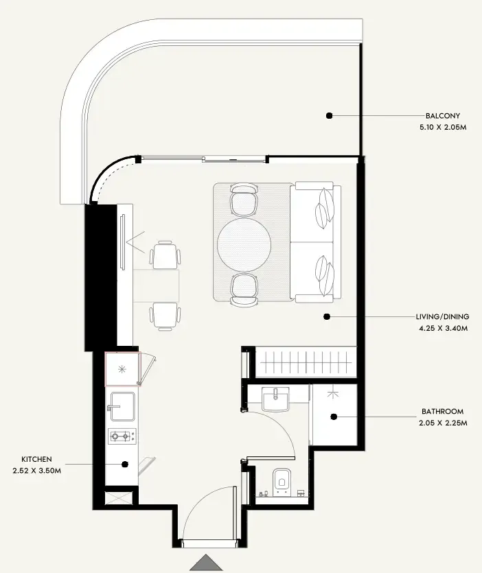 Azizi Milan Studio floor plan, 454 sqft