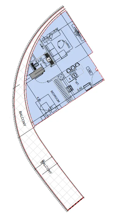 Binghatti Aquarise 1 bed floor plan, 1,027 sqft