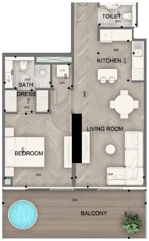 Sky Line by Peace Homes 1 bed floor plan, 818 sqft