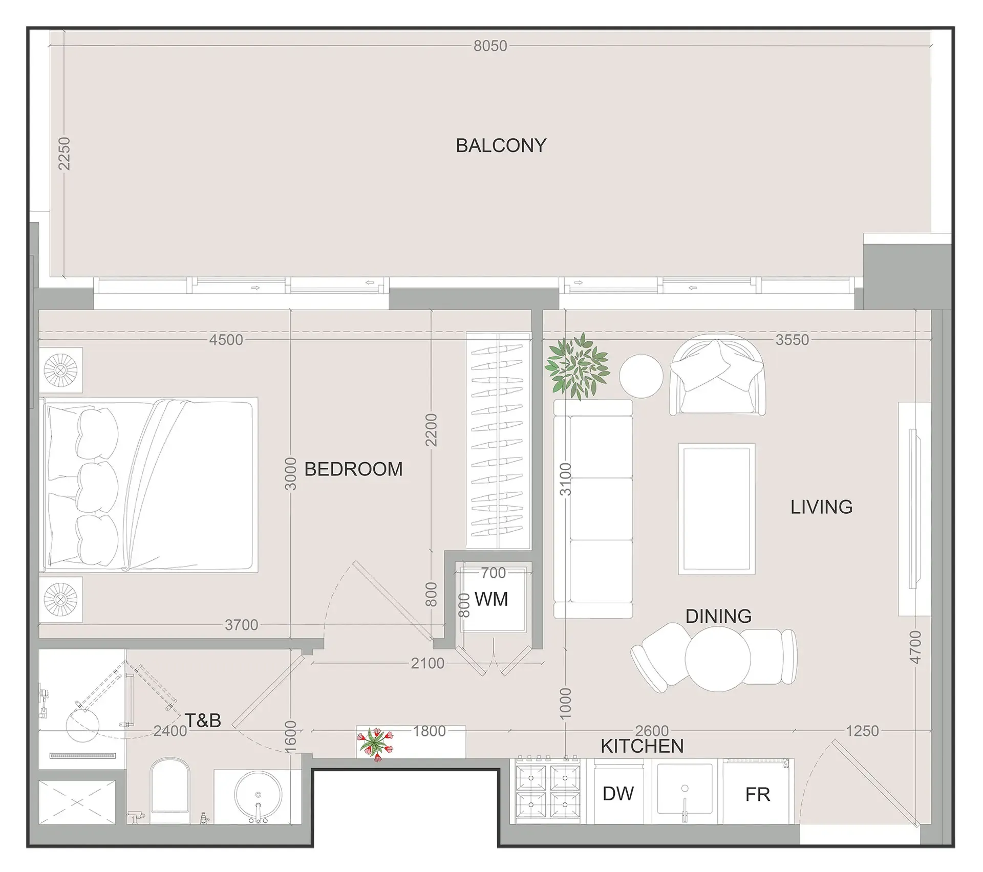 SKY LEVEL 1 1 bed floor plan, 643 sqft