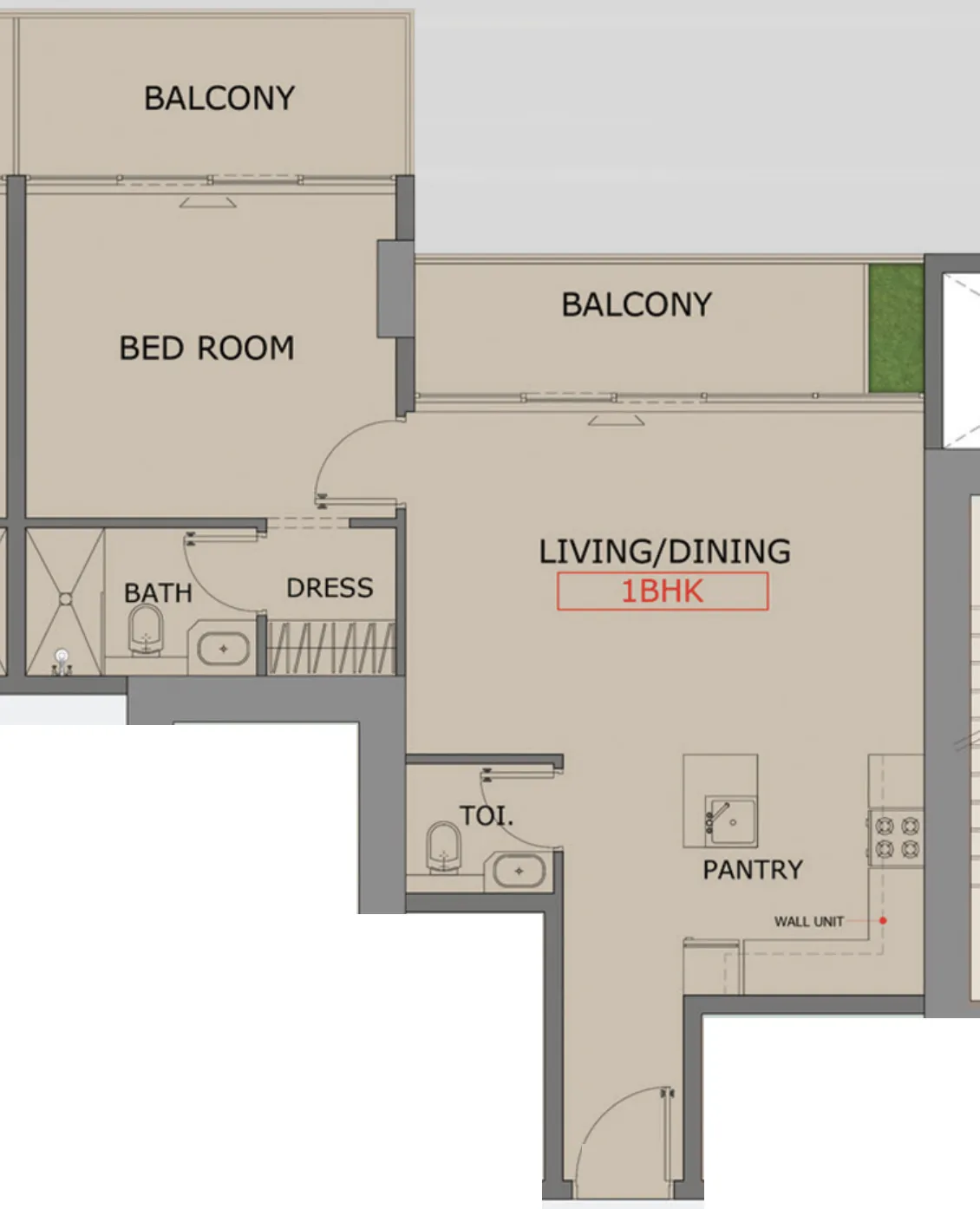 Floarea Skies 1 bed floor plan, 838 sqft