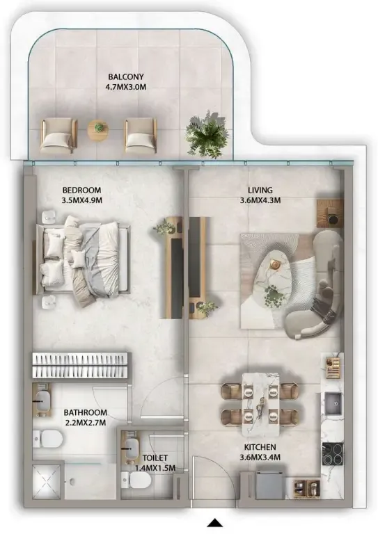 Antalya 1 bed floor plan, 793 sqft