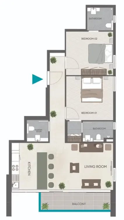 Eden Golf Views 1 2 bed floor plan, 1,003 sqft