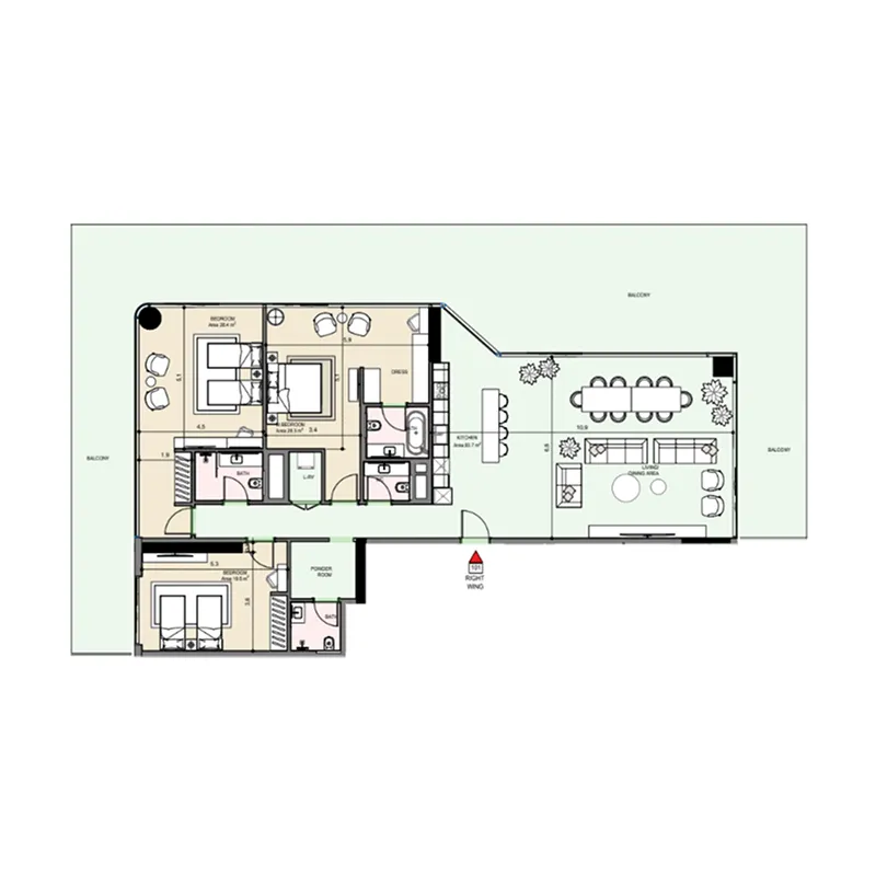 Edgewater Residences 1, 2 and 3 3 bed floor plan, 3,798 sqft