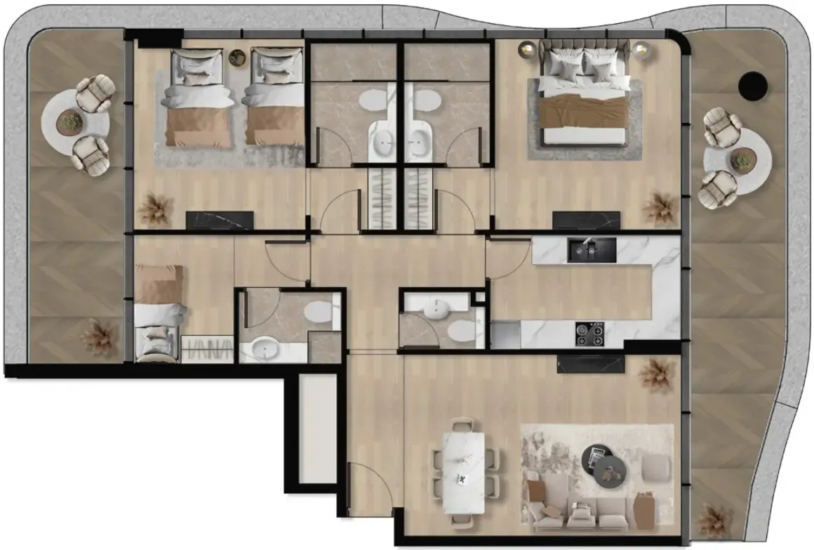 Orvessa Residences 2 bed floor plan, 1,528 sqft