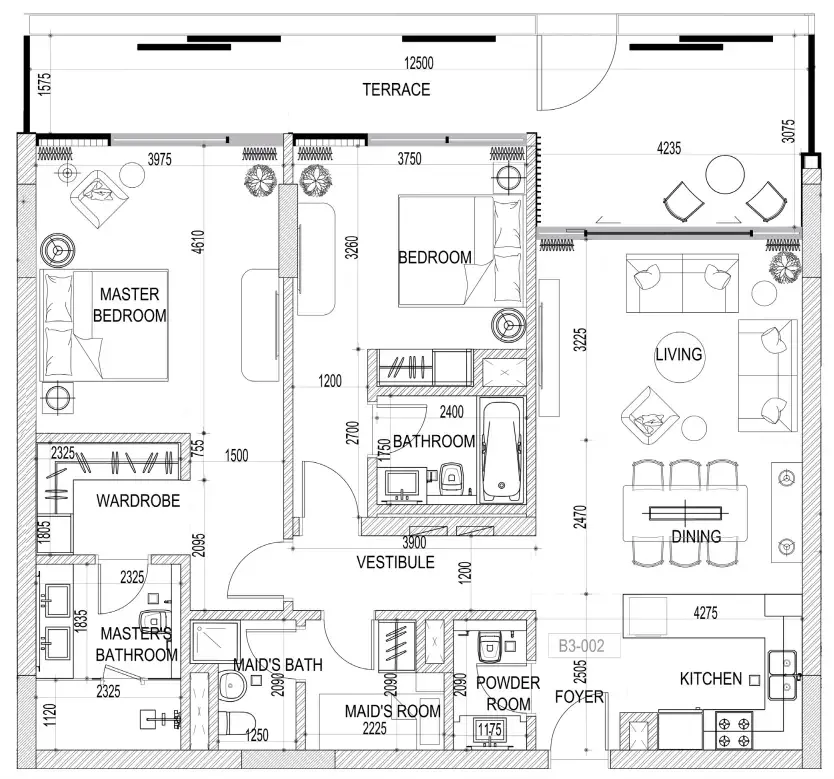 Naseem Al Jurf 2 bed floor plan, 1,496 sqft