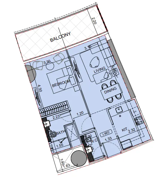 Binghatti Aquarise 1 bed floor plan, 813 sqft