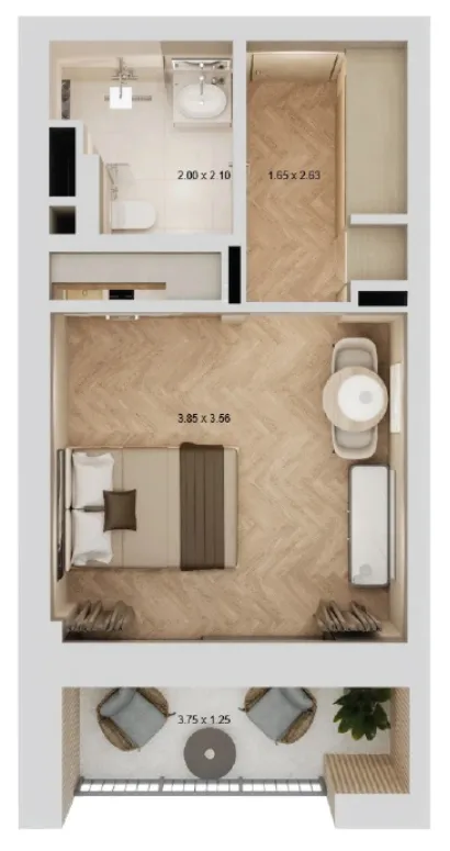 Arisha Terraces Studio floor plan, 365 sqft