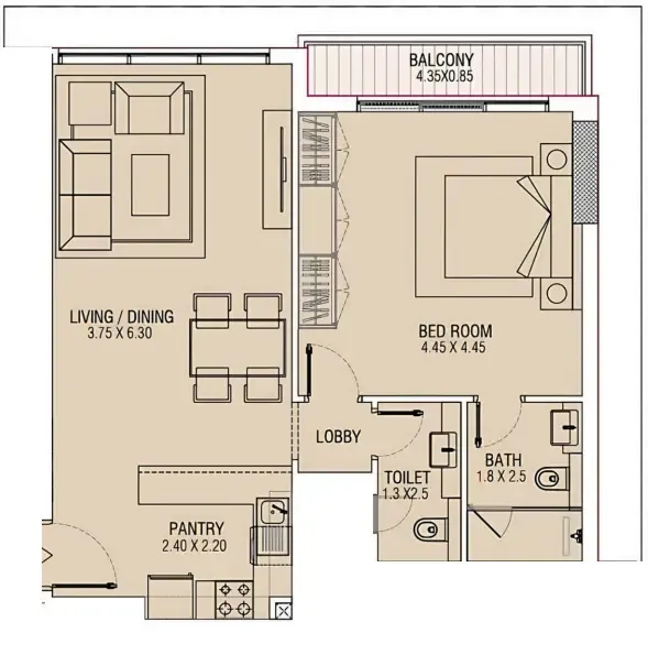 Brand Centro 1 bed floor plan, 758 sqft