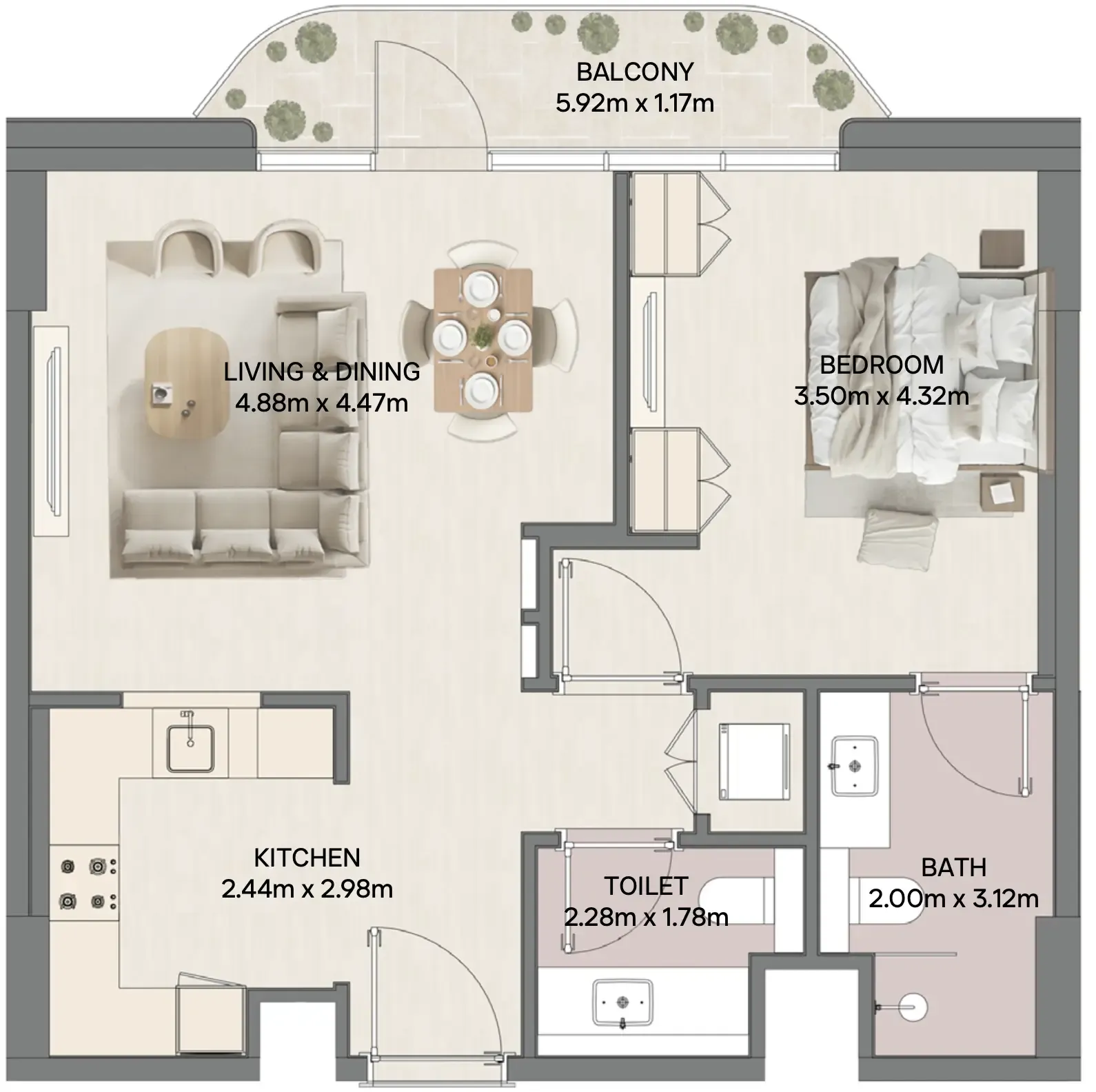 Mirasol II 1 bed floor plan, 793 sqft