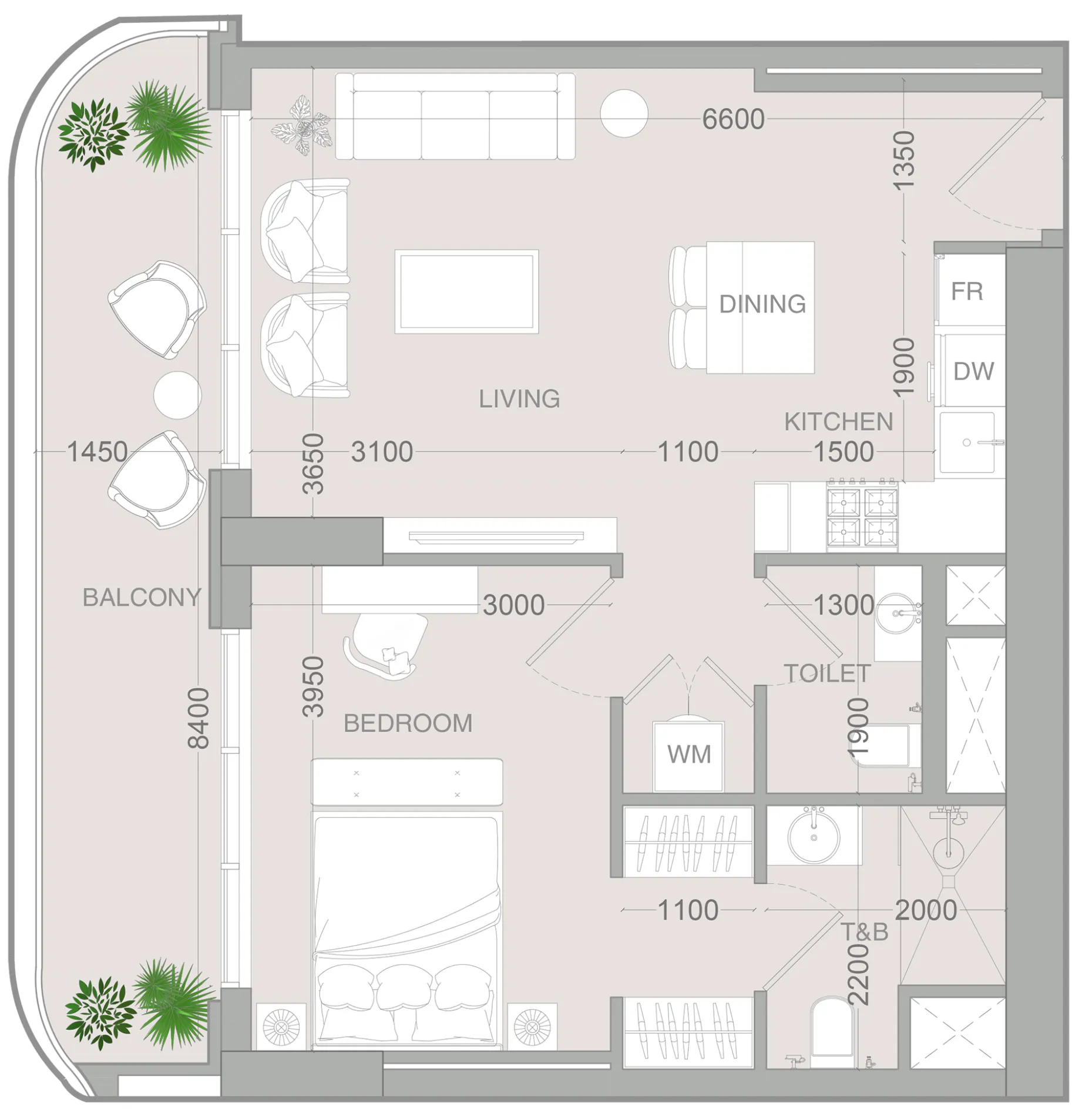 ALTA V1EW 1 bed floor plan, 735 sqft