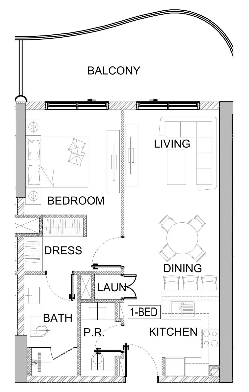 Valencia 1 bed floor plan, 792 sqft