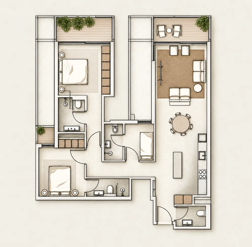 Tessera – Al Ghurair 2 bed floor plan, 1,252 – 1,330 sqft
