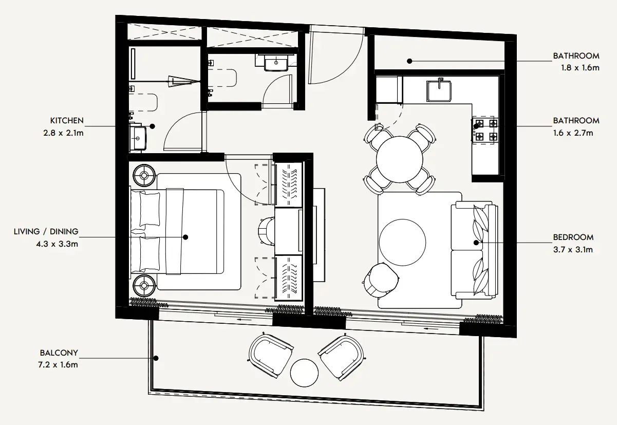 Azizi Noura 1 bed floor plan, 656 sqft