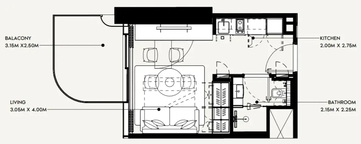 Azizi Milan Studio floor plan, 355 sqft