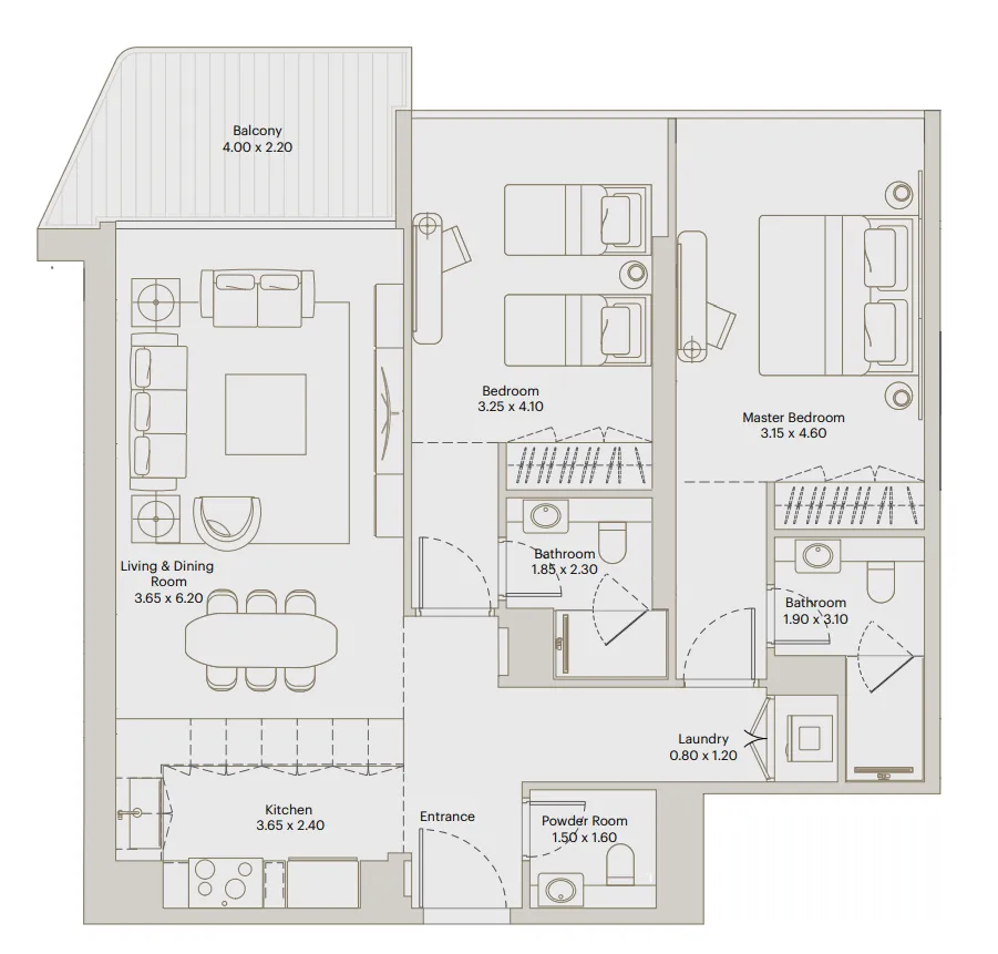 Eleve 2 bed floor plan, 1,124 sqft
