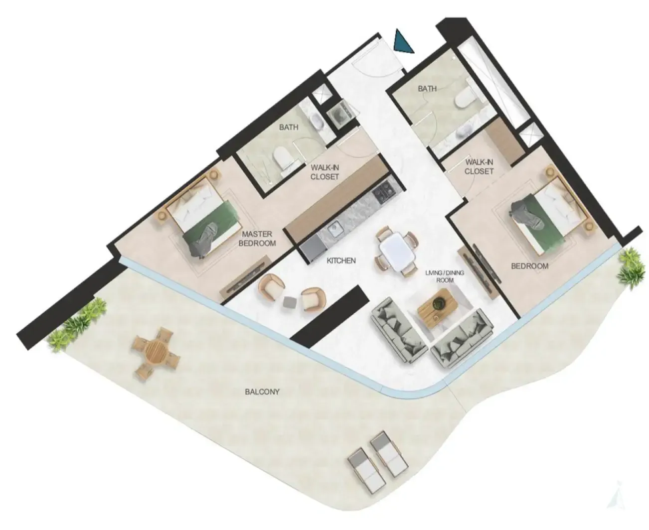 Oystra 2 bed floor plan, 1,748 sqft