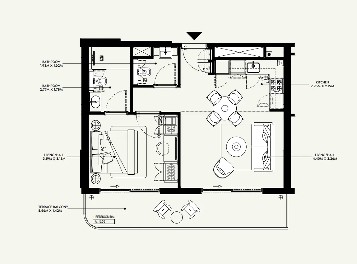 Azizi Jewel 1 bed floor plan, 695 sqft